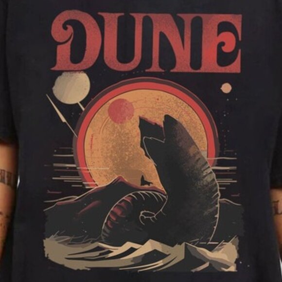 Dune Sandworm MuadDib Retro Graphic T-Shirt 2024 Arrakis Movie Tee 24 - Picture 2 of 5